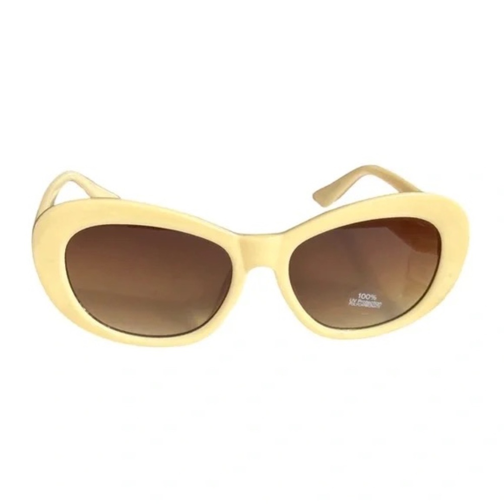 1184 NWT PrettyLittleThing Cream Rounded Cat Eye Sunglasses - Picture 4 of 6